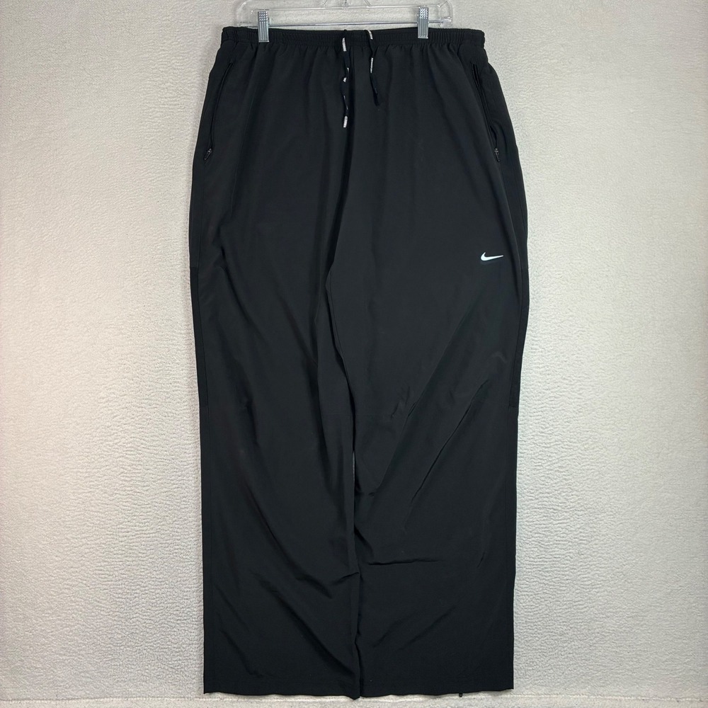 Nike Running Track Pants Men 2XL Black Baggy Woven Drawstring Ankle Zip 404623